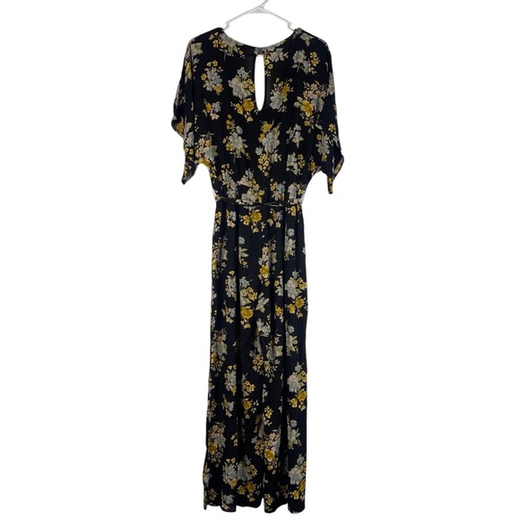 American Eagle Short Sleeve Wide Leg Jumpsuit Medium Black Yellow Blue Floral - Picture 6 of 13